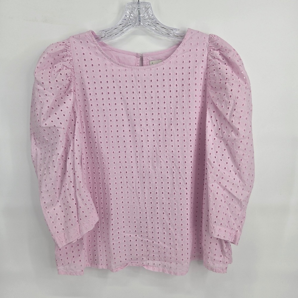 A New Day Eyelet Puff Sleeve Top XL Pink Cotton Coquette Romantic Feminine